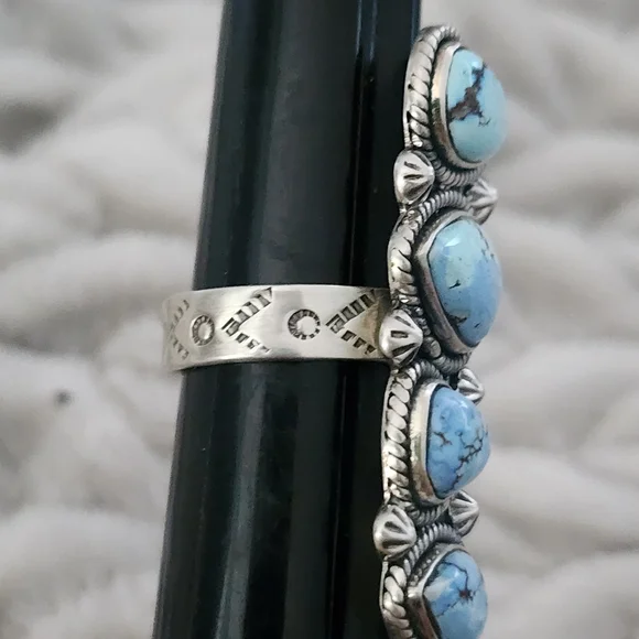 Turquoise Golden Hill Hills Teardrop Sterling Silver Ring Adjustable 8 & Up